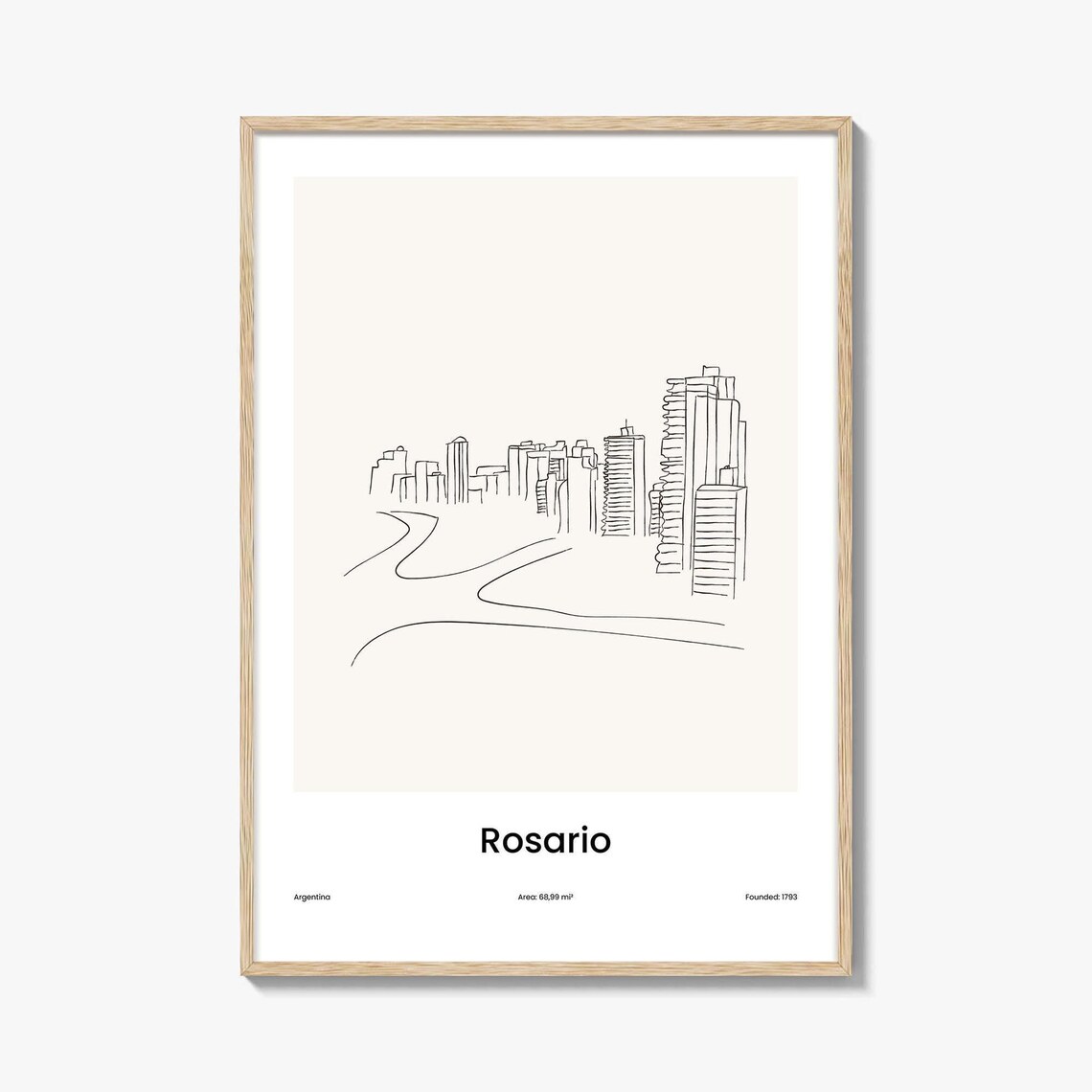 Rosario Argentina Riverfront Skyline One Line Art Poster Minimalist Travel Home Gift