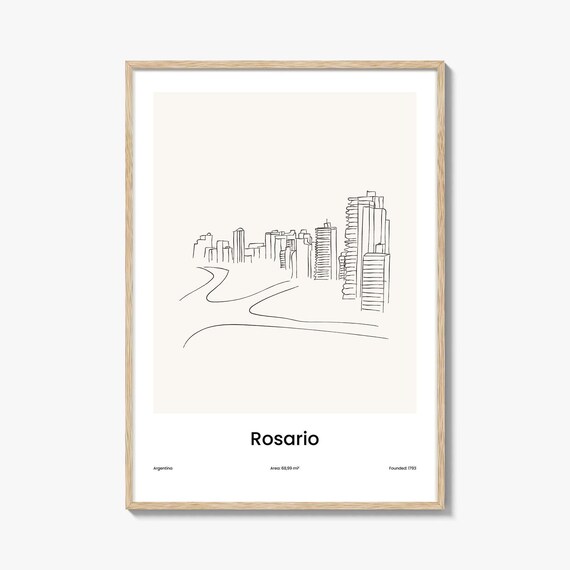 Rosario Argentina Riverfront Skyline One Line Art Poster Minimalist Travel Home Gift