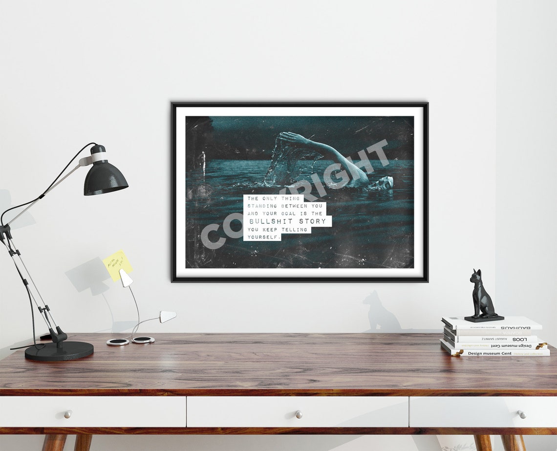 Swimming Motivation Poster Goal Quote Dark Water Swimmer Decor Gift