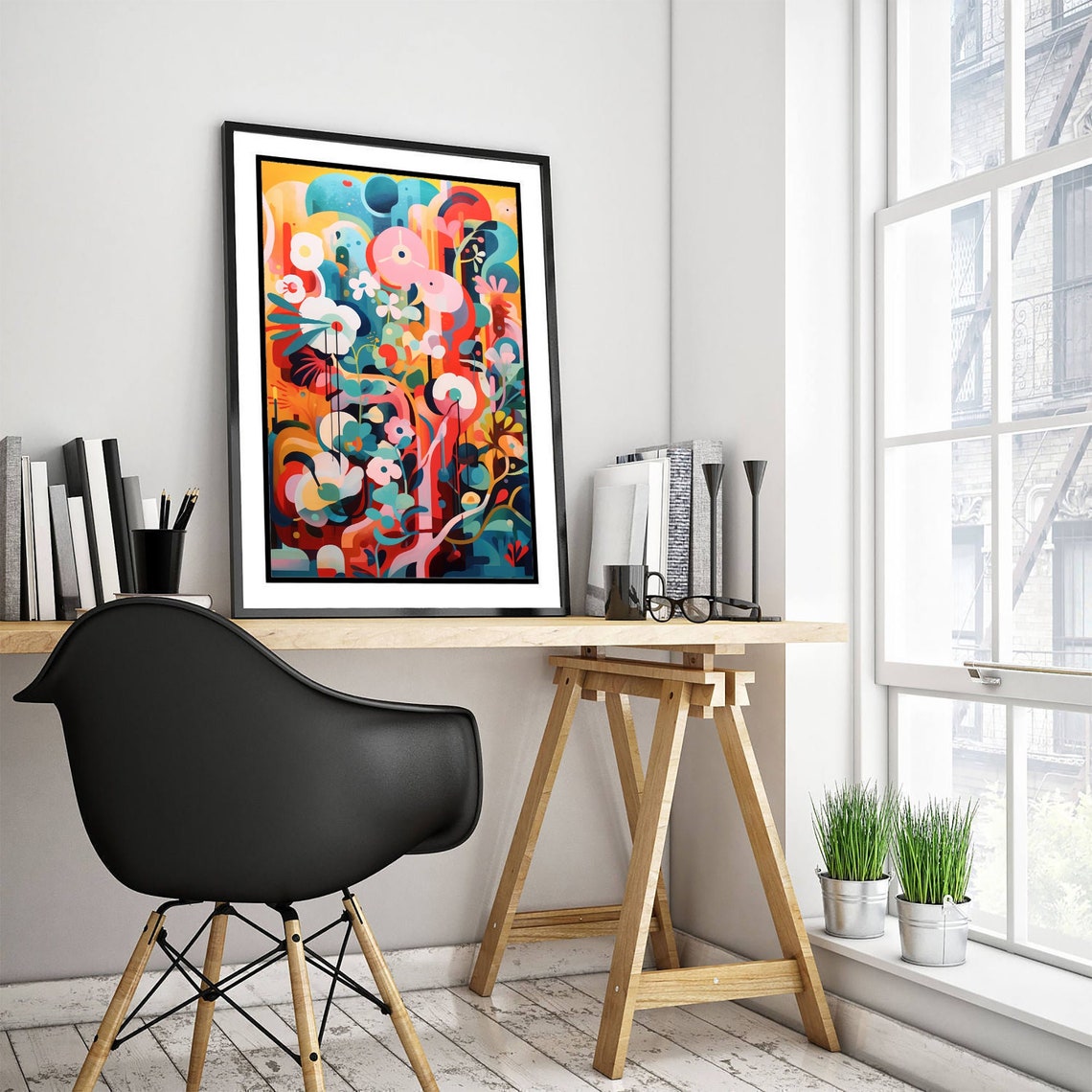 Sun Soaked Abstract Floral Colorful Modern Expressionist Poster - Image 3