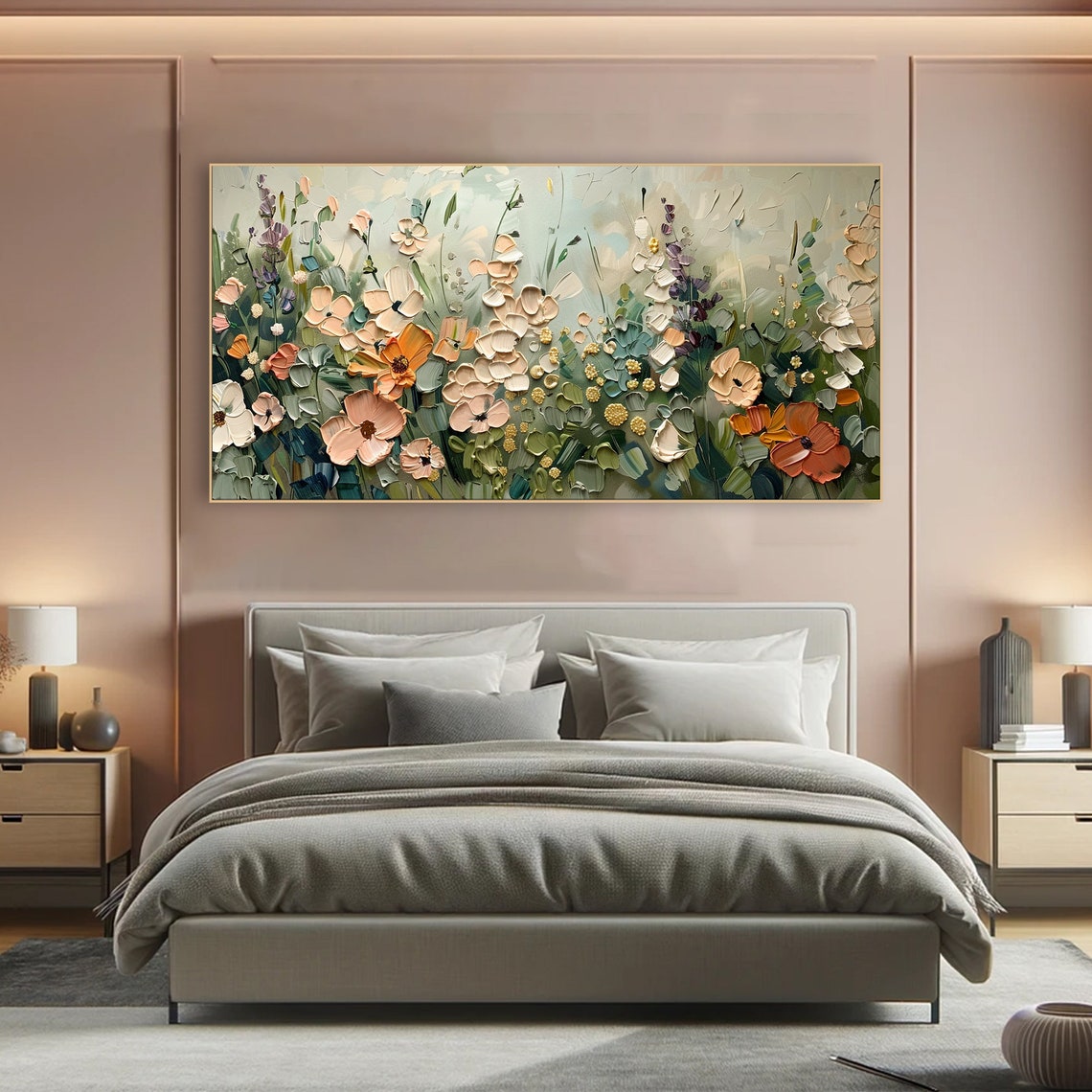 Pastel Wildflower Meadow Soft Peach Sage Botanical Impasto Art Poster - Image 5