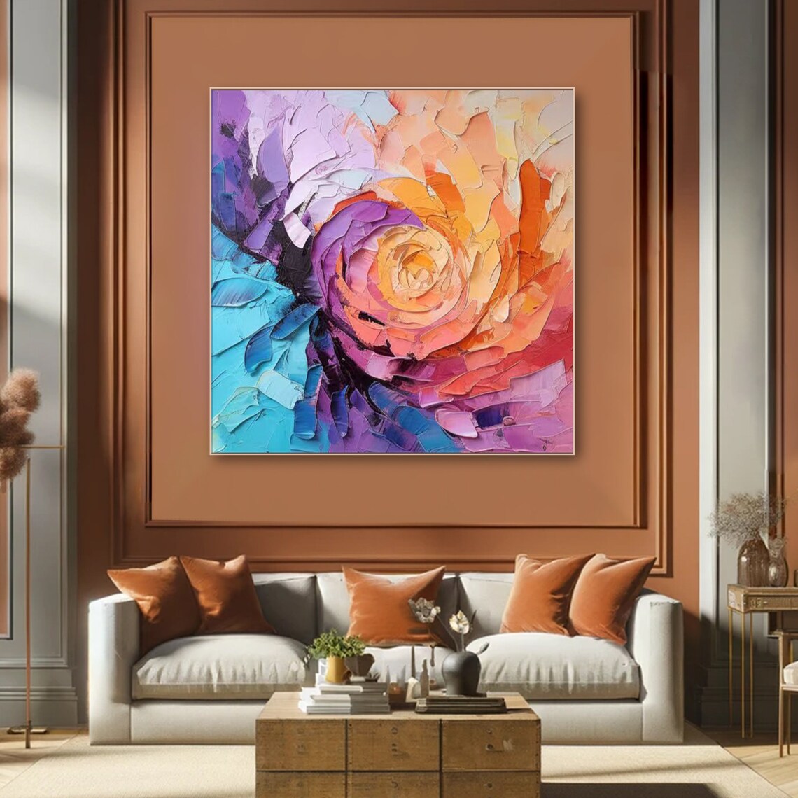 Abstract Bloom Palette Knife Swirl Purple Orange Floral Art Poster - Image 5