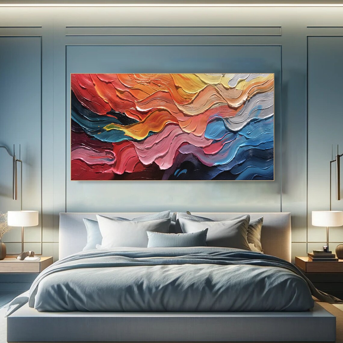 Rainbow Wave Swirls Red Orange Blue Textured Impasto Art Poster - Image 5