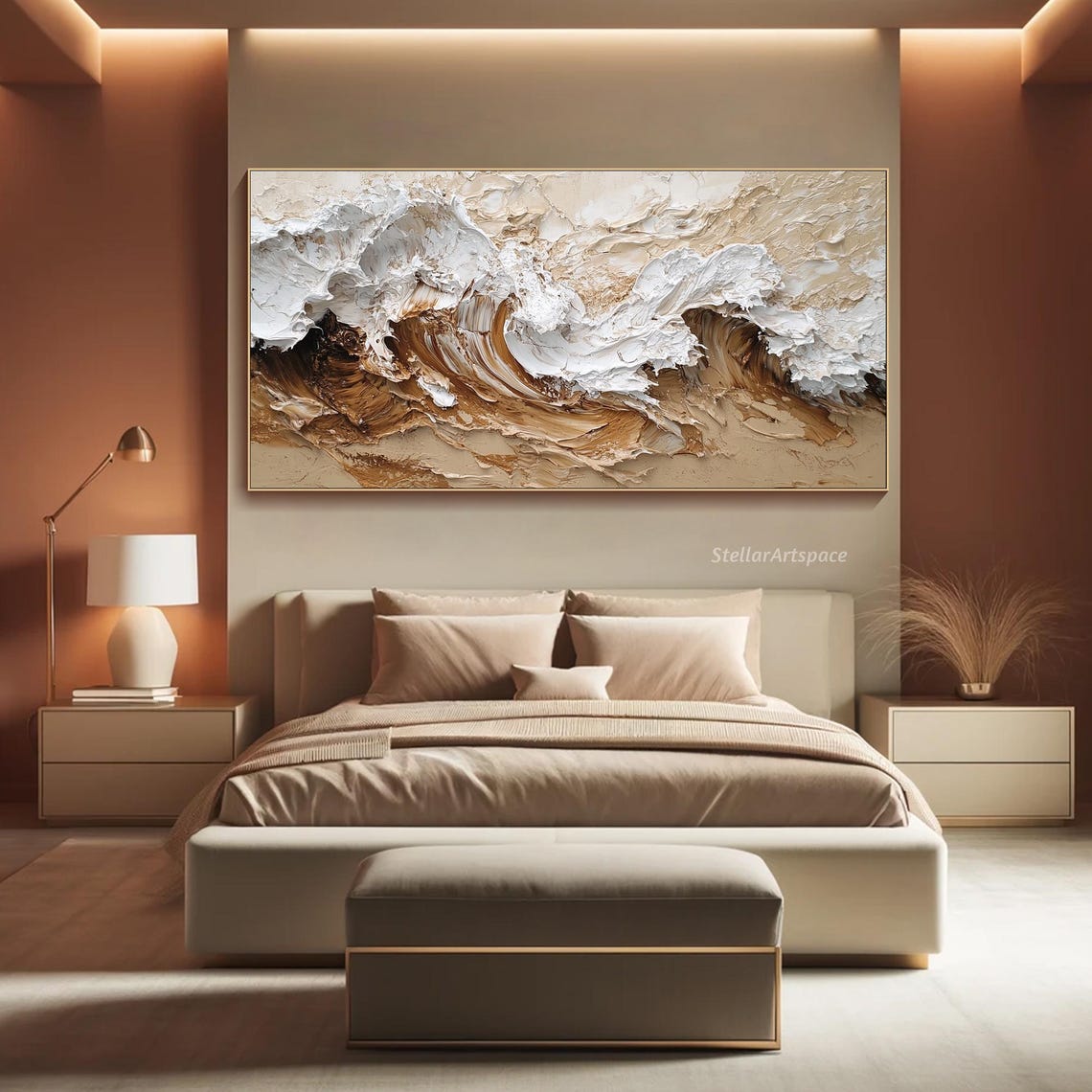 Neutral Ocean Wave Beige White Abstract Surf Impasto Modern Poster - Image 3