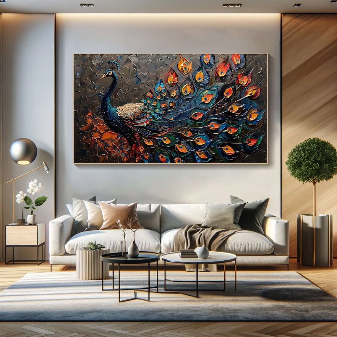 3D Peacock Oil Painting, Modern Bird Wall Art Print - Image 4