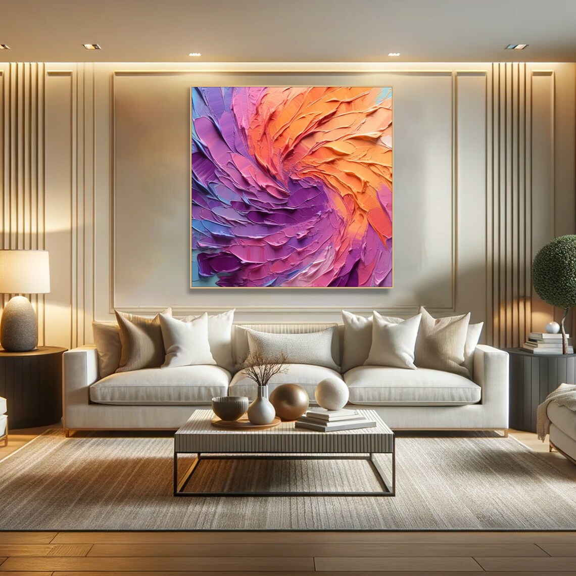 Purple Orange Petal Swirl Abstract Textured Impasto Floral Poster - Image 6