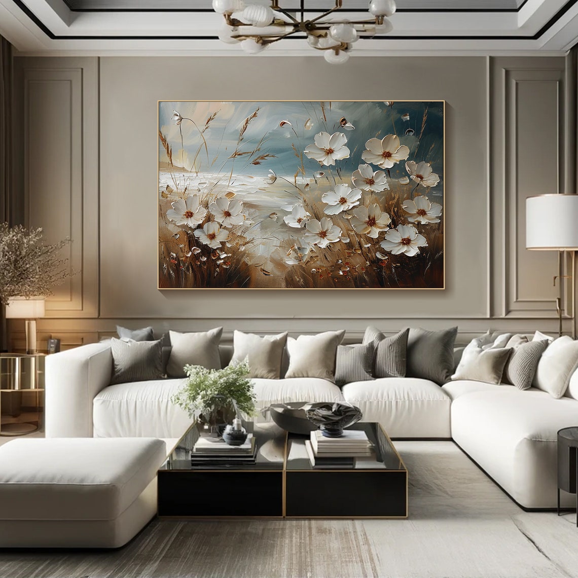 White Wildflowers Golden Field Windswept Grass Elegant Floral Poster - Image 4