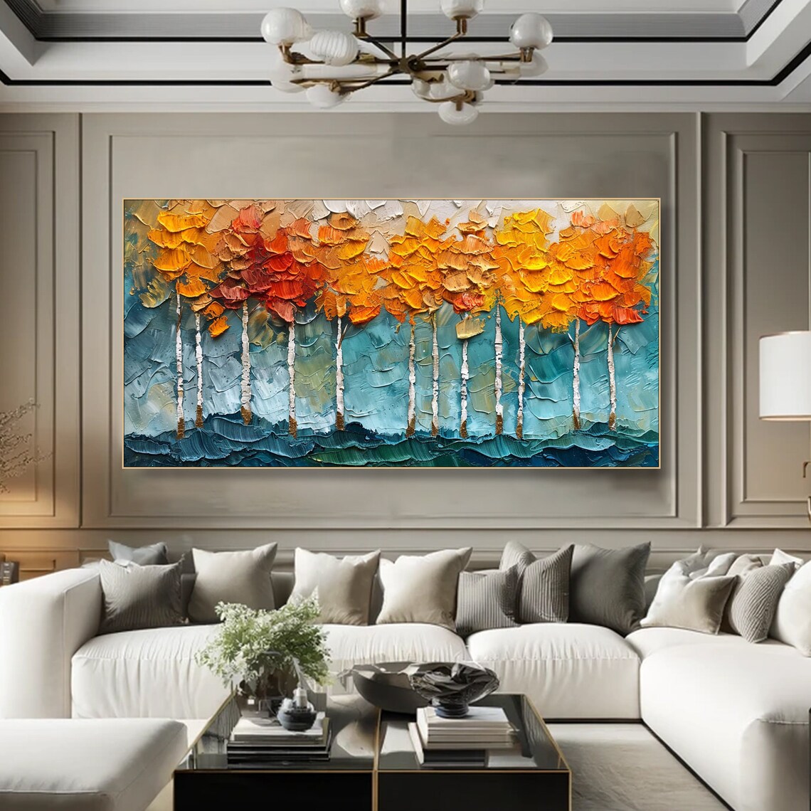 Autumn Forest Oil Painting, Abstract Tree Landscape - Image 4
