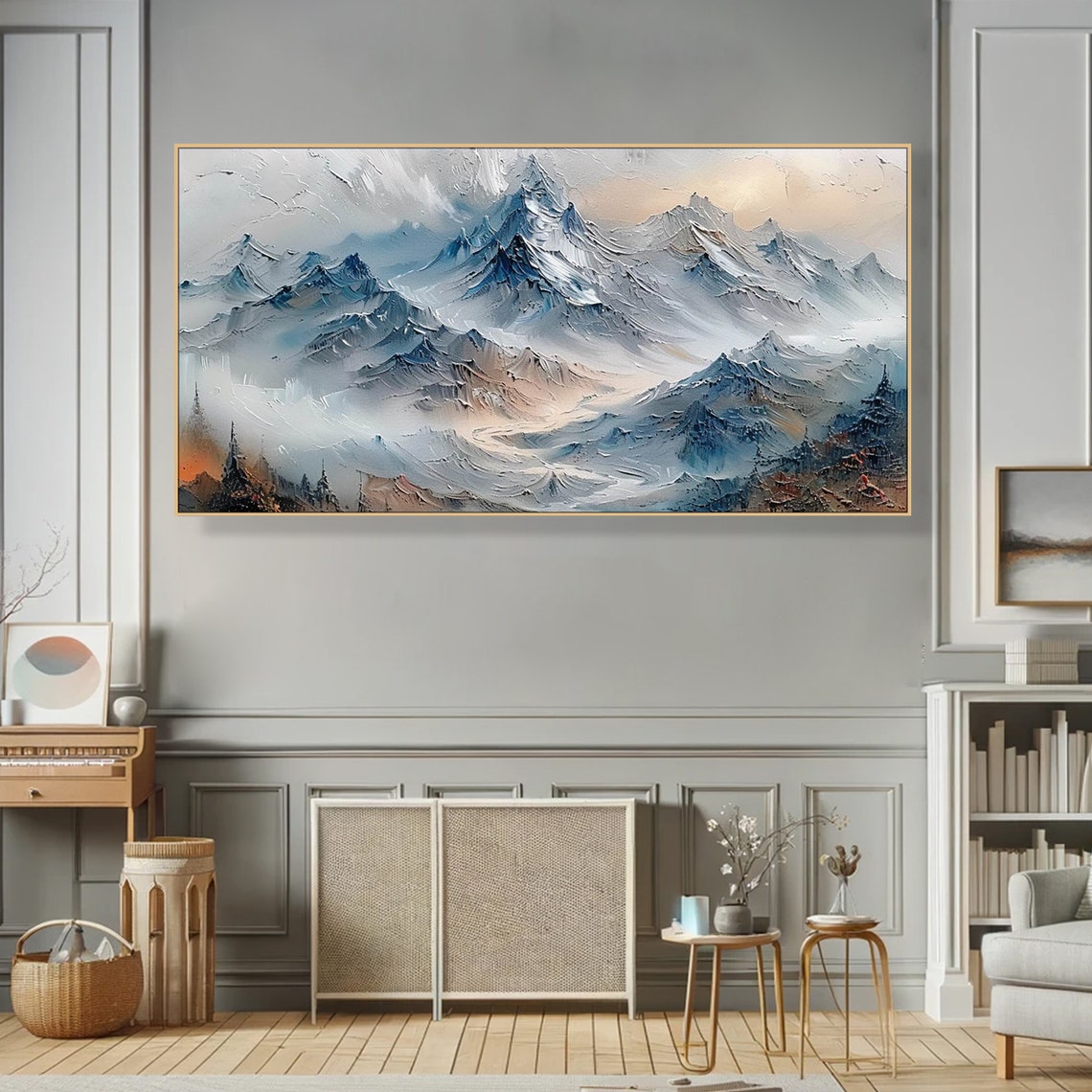 Misty Blue Mountain Peaks Textured Minimalist Landscape Art Poster - Image 2