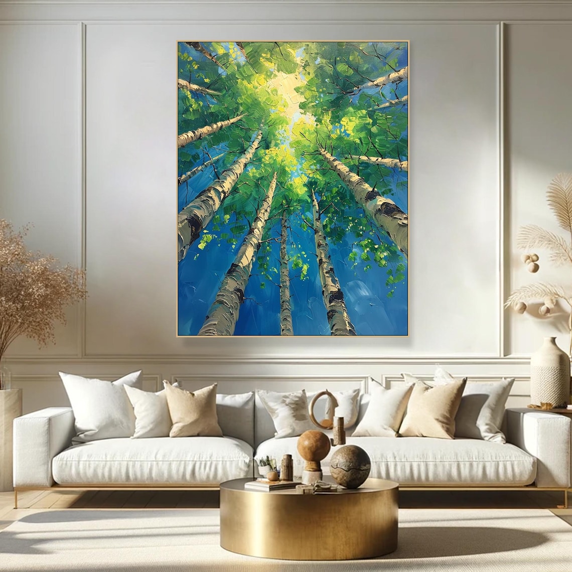 Green Forest Oil Painting, Birch Tree Wall Art - Image 5