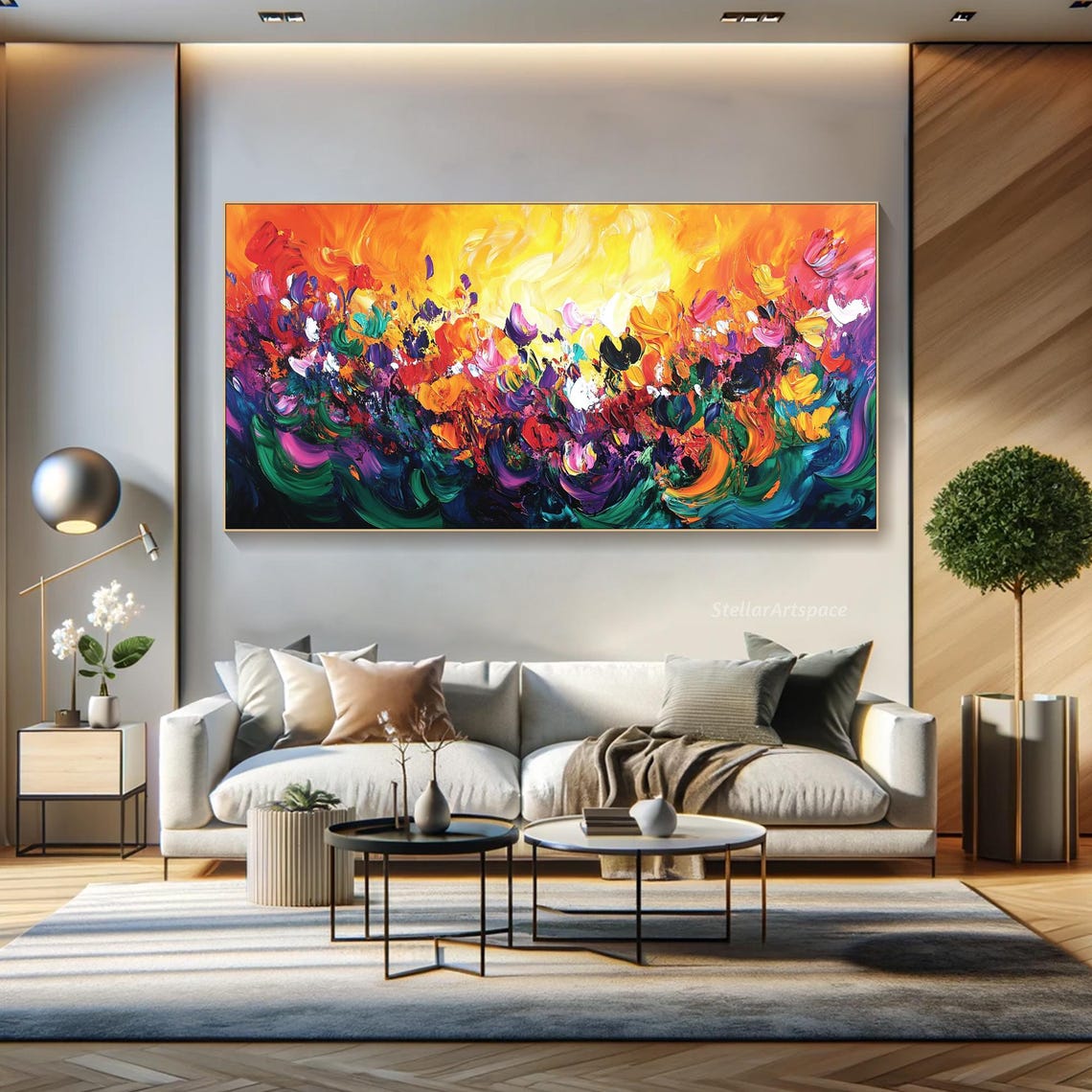 Fiery Flower Bloom Explosion Orange Red Pink Impasto Art Print - Image 5