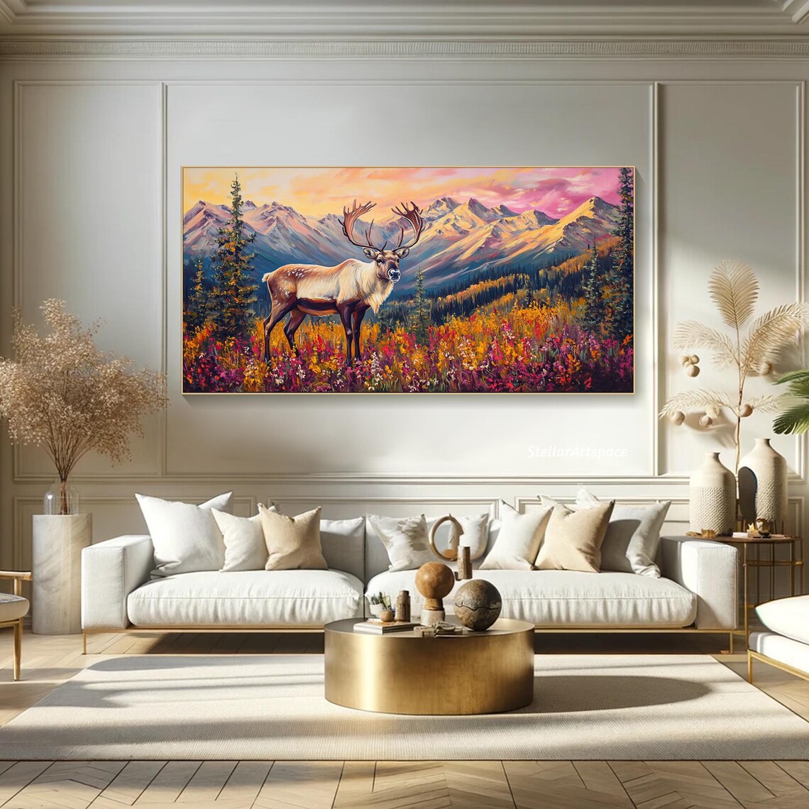 Majestic Elk In Autumn Wildflower Mountain Meadow Wildlife Art Poster - Image 5