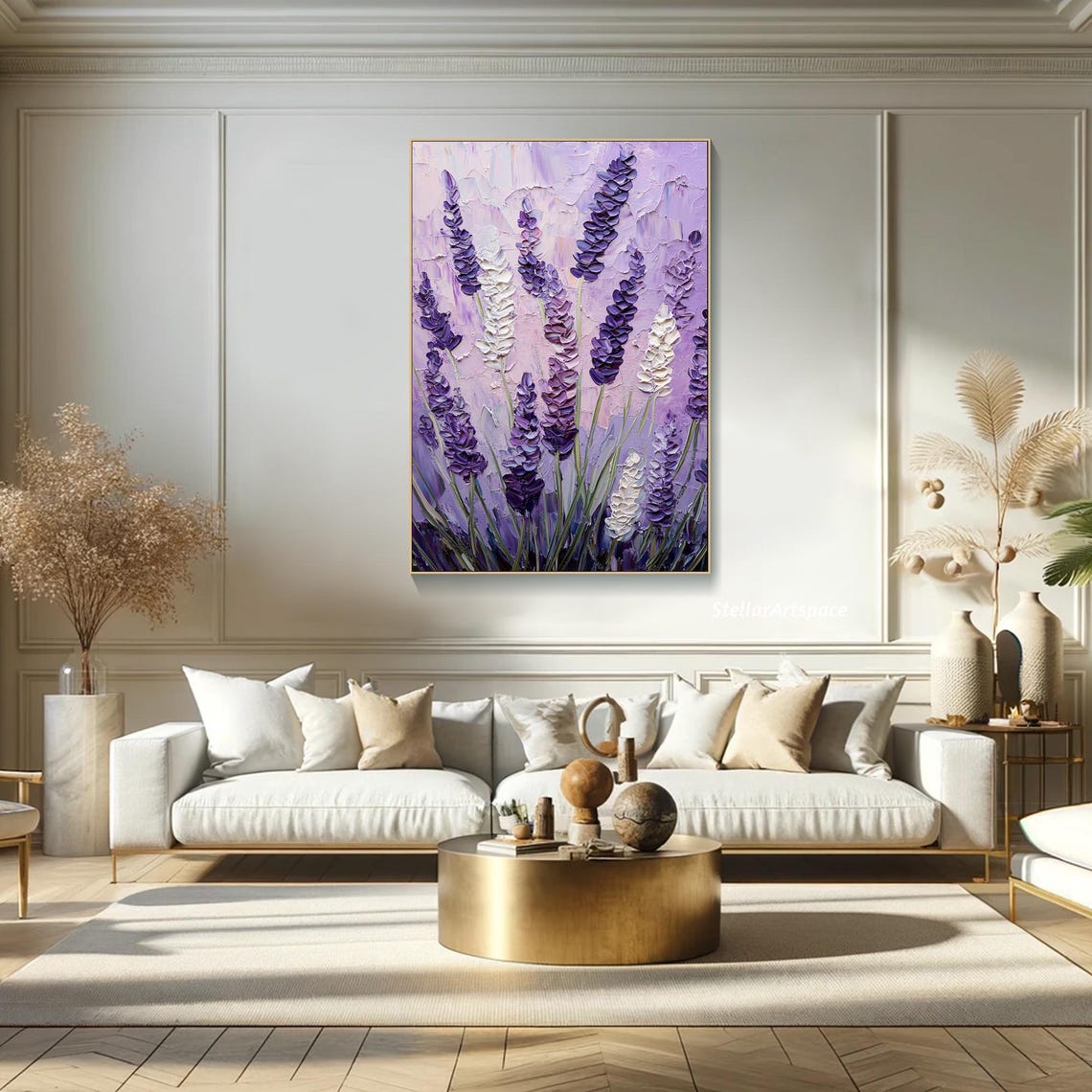 Lavender Field Purple White Blooms Impasto Textured Floral Poster - Image 5