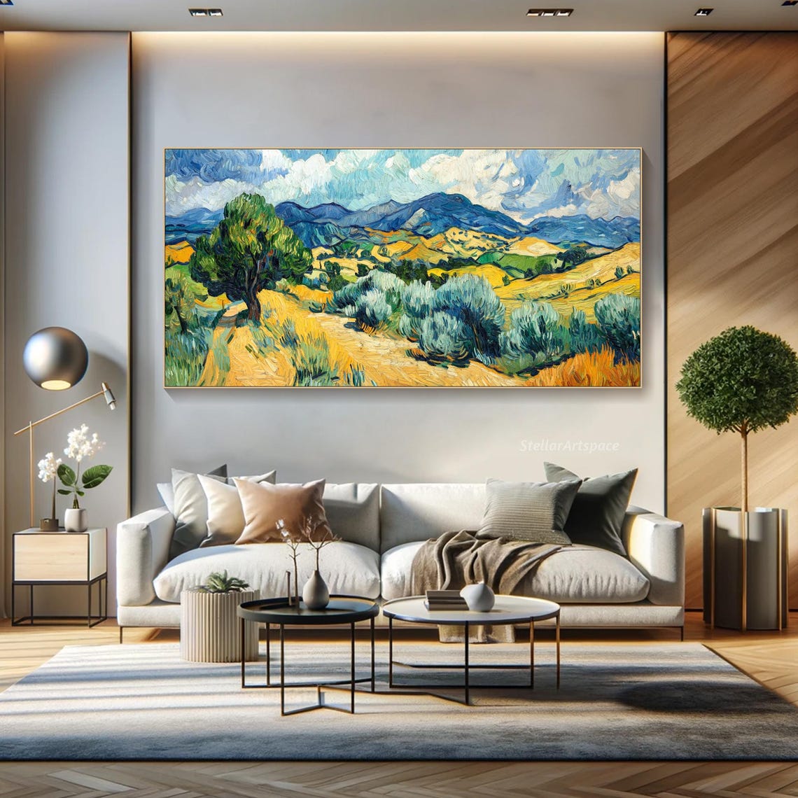 Golden Countryside Cypress Hills Van Gogh Style Impasto Art Poster - Image 4