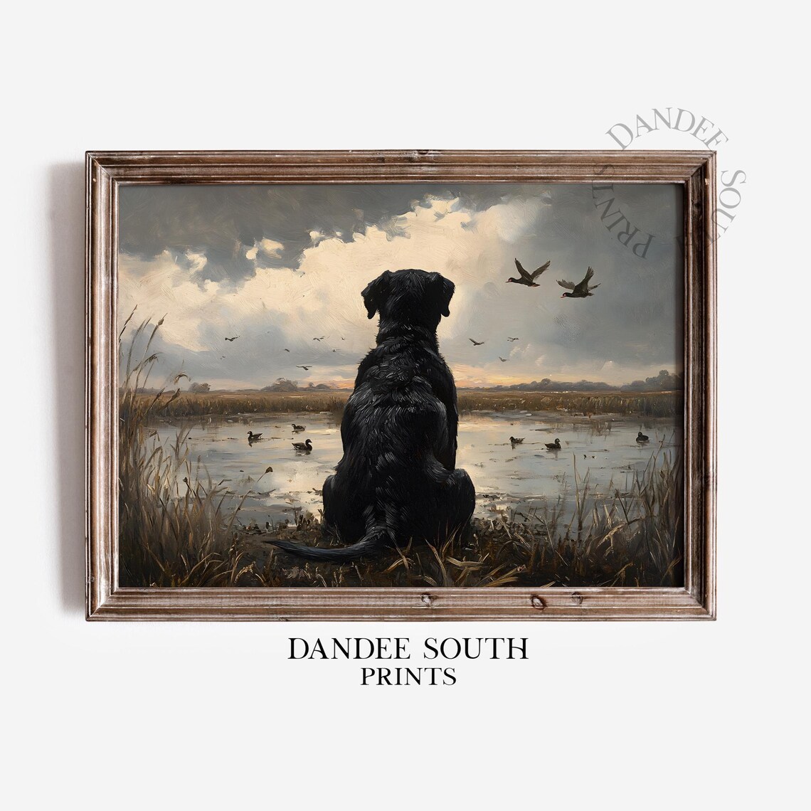 Hunting Dog and Mallard Ducks Rustic Oil-Painting Print