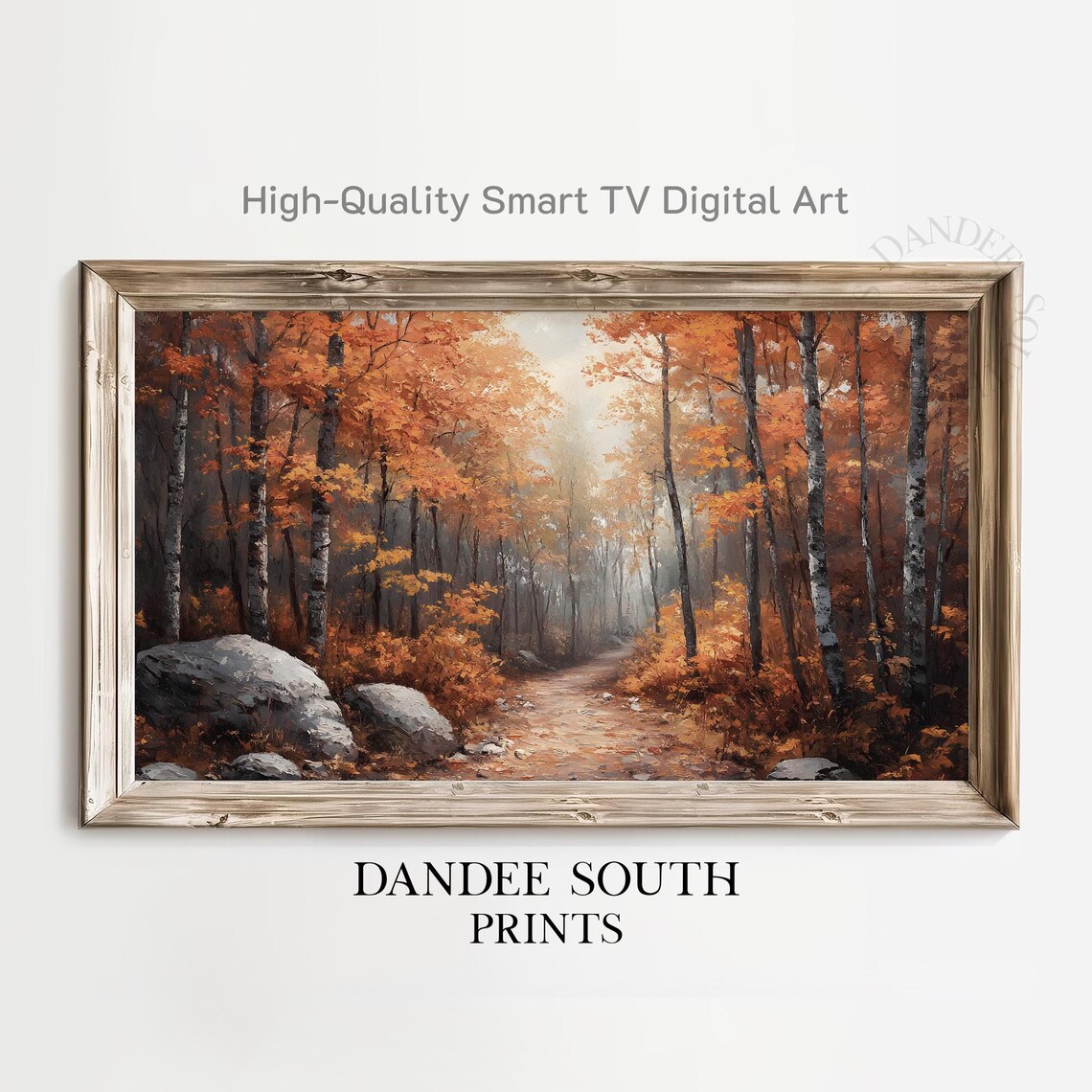 Misty Autumn Birch Forest Path Golden Fall Foliage Painting Poster