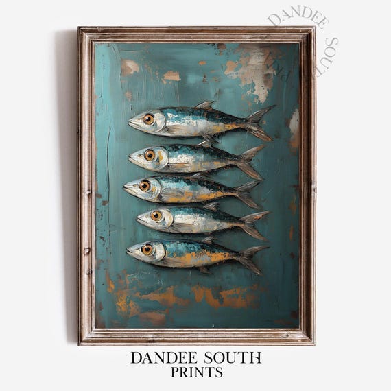 Sardine Wall Art Fish Vintage Sea Life Print Coastal Home Decor Nautical Kitchen 403