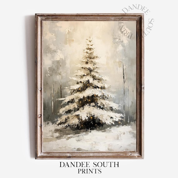 Snow Covered Christmas Tree Elegant Winter Holiday Painting Poster
