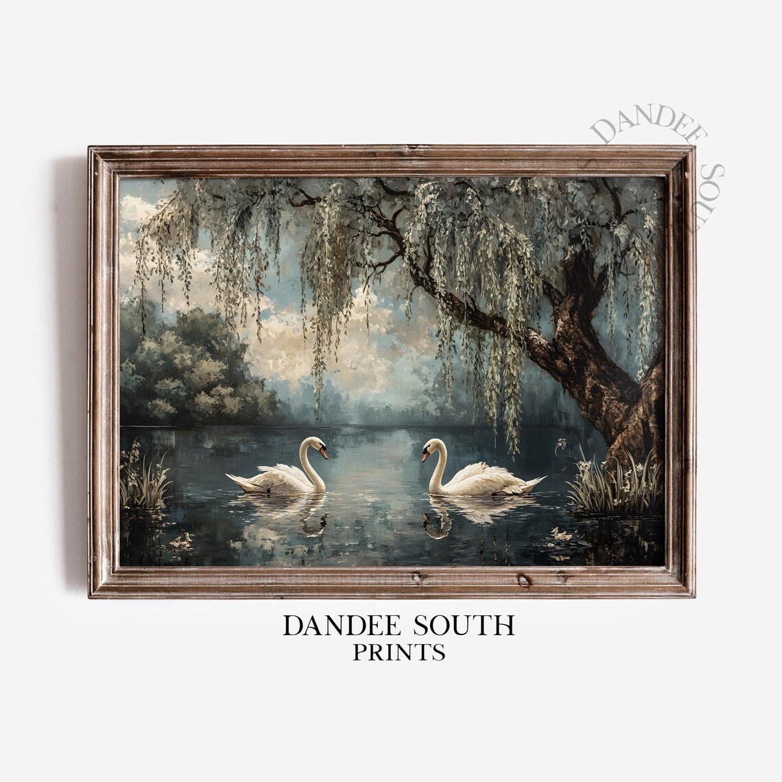 Swans on a Lake, Vintage Oil Painting Art Print