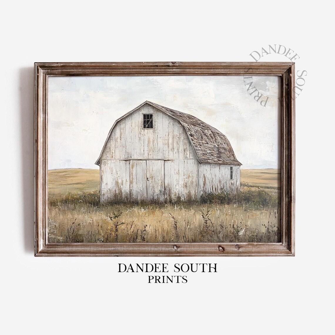 Vintage Weathered White Gambrel Barn in Rustic Field Landscape Poster