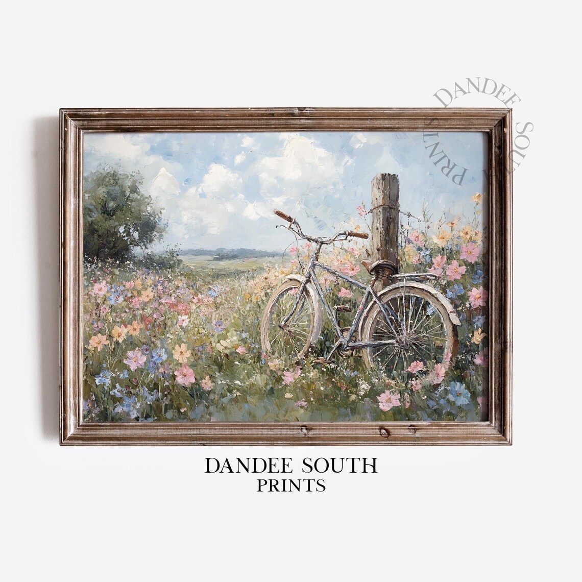 Vintage Bicycle Wildflower Field Countryside Spring Painting Poster