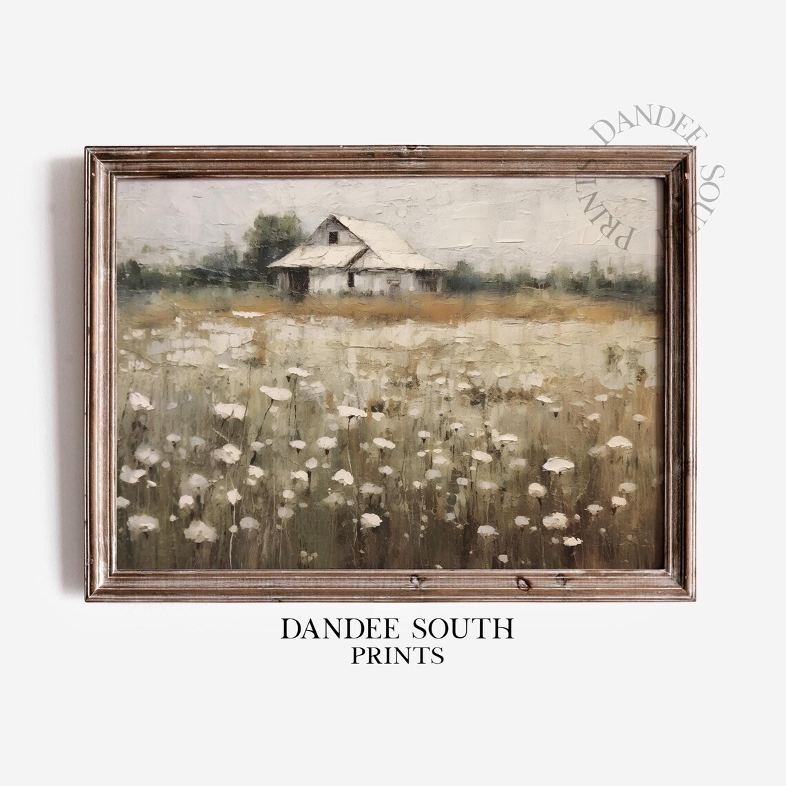White Barn Meadow Vintage Farmhouse Country Landscape Poster