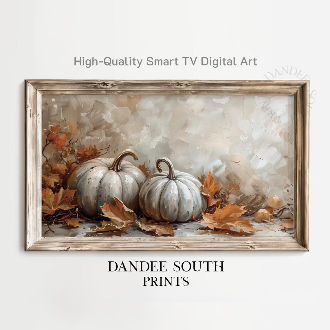 White Pumpkins Autumn Leaves Soft Neutral Fall Harvest Wall Art