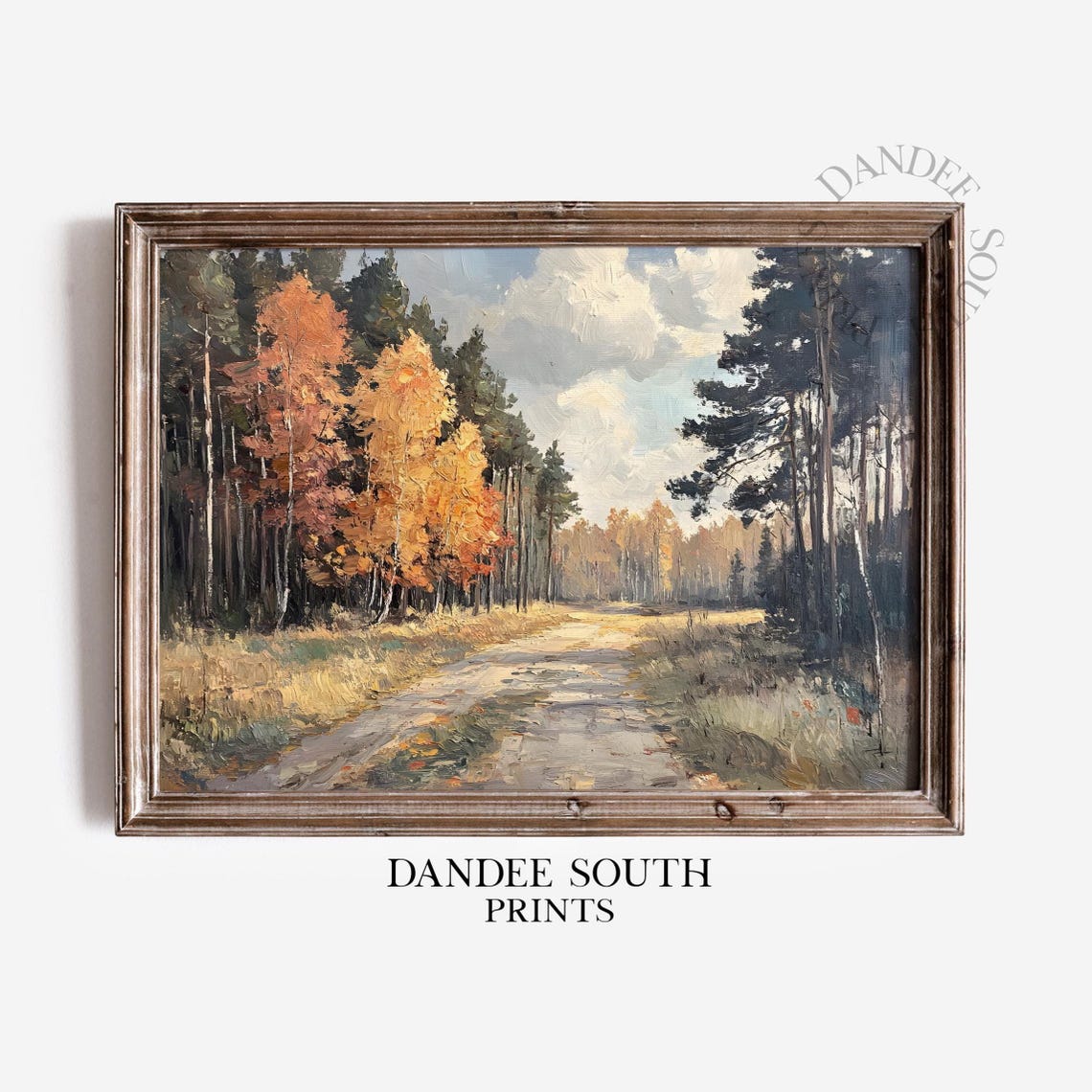 Vintage Fall Landscape Oil Painting Autumn Wall Art Forest Farmhouse Decor 535