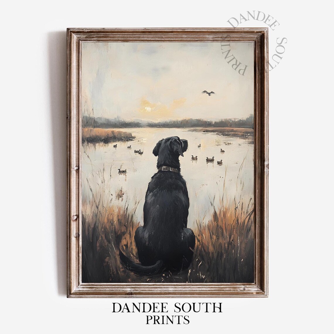 Hunting Dog and Mallard Ducks Rustic Wildlife Art Print