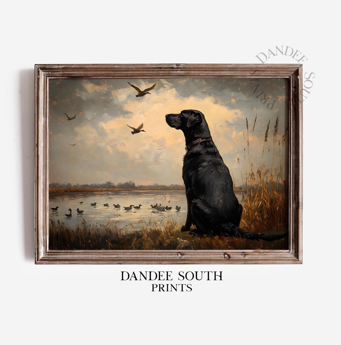 Hunting Dog With Mallard Ducks, Rustic Oil Print