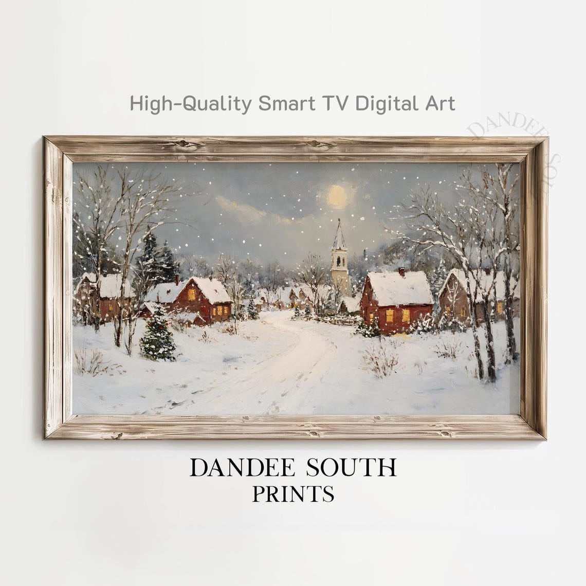 Snowy Christmas Village Church Nightfall Winter Landscape Poster