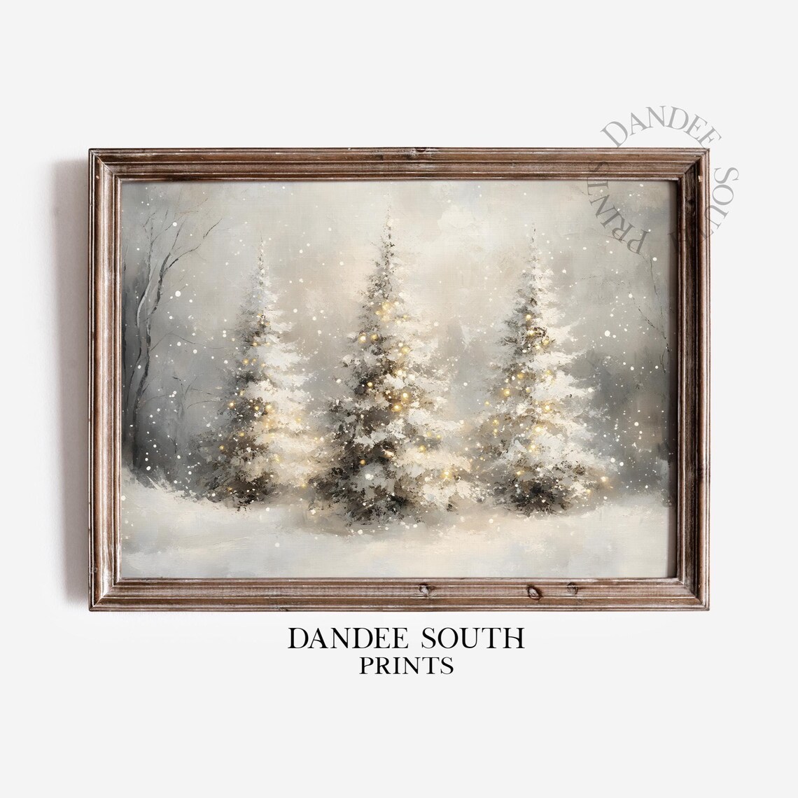 White Snowy Christmas Trees Frosted Winter Scene Painting Art Print