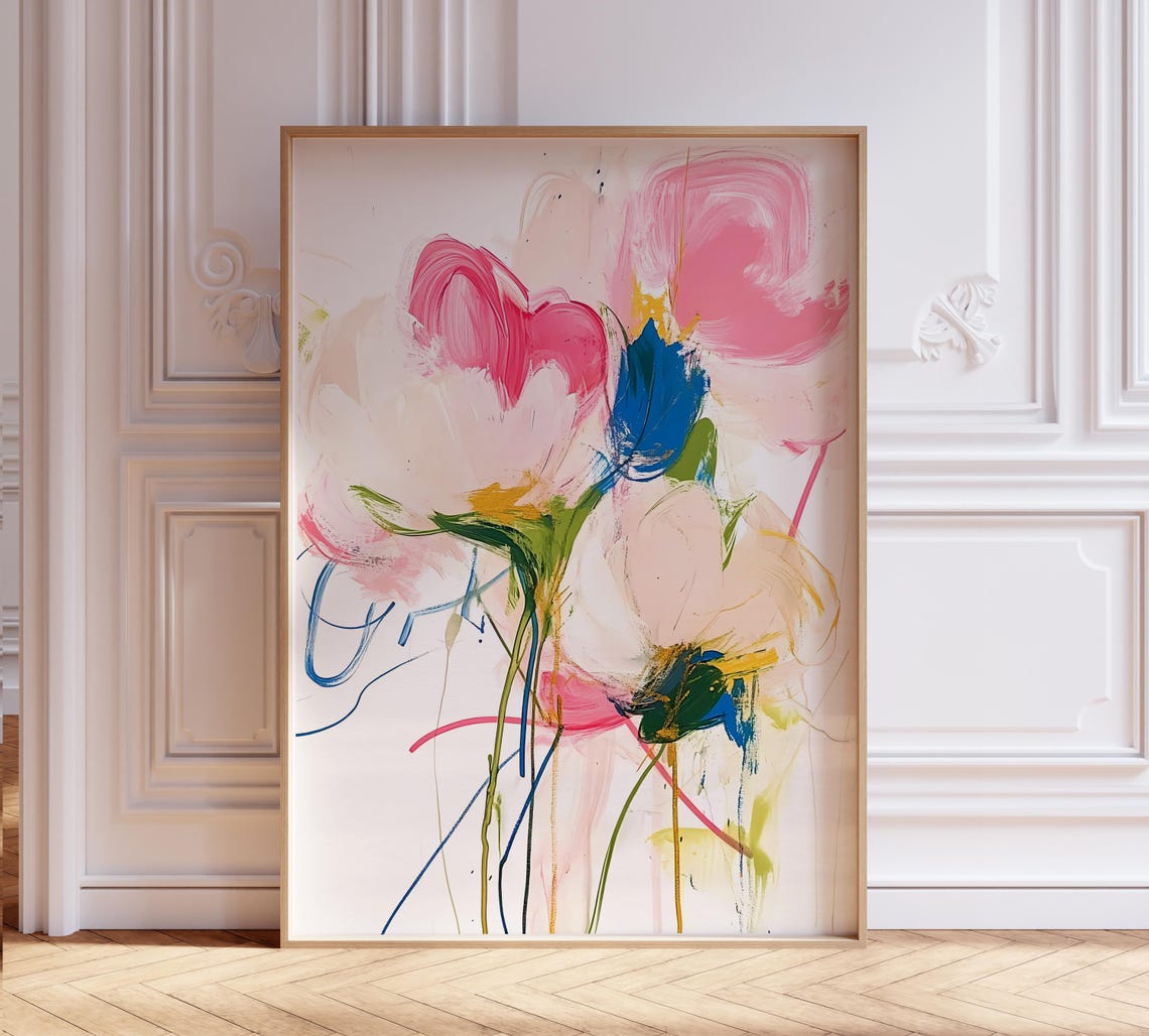 Abstract Pink Flowers Print Modern Peony Artwork Wall Art