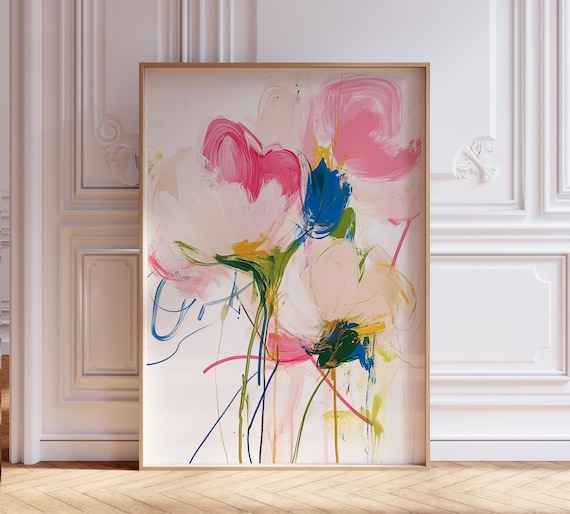 Abstract Pink Flowers Print Modern Peony Artwork Wall Art