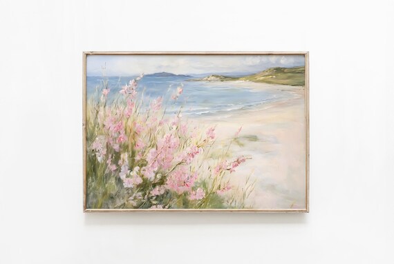 Pastel Coastal Wildflowers Vintage Beach Meadow Soft Neutral Painting Poster