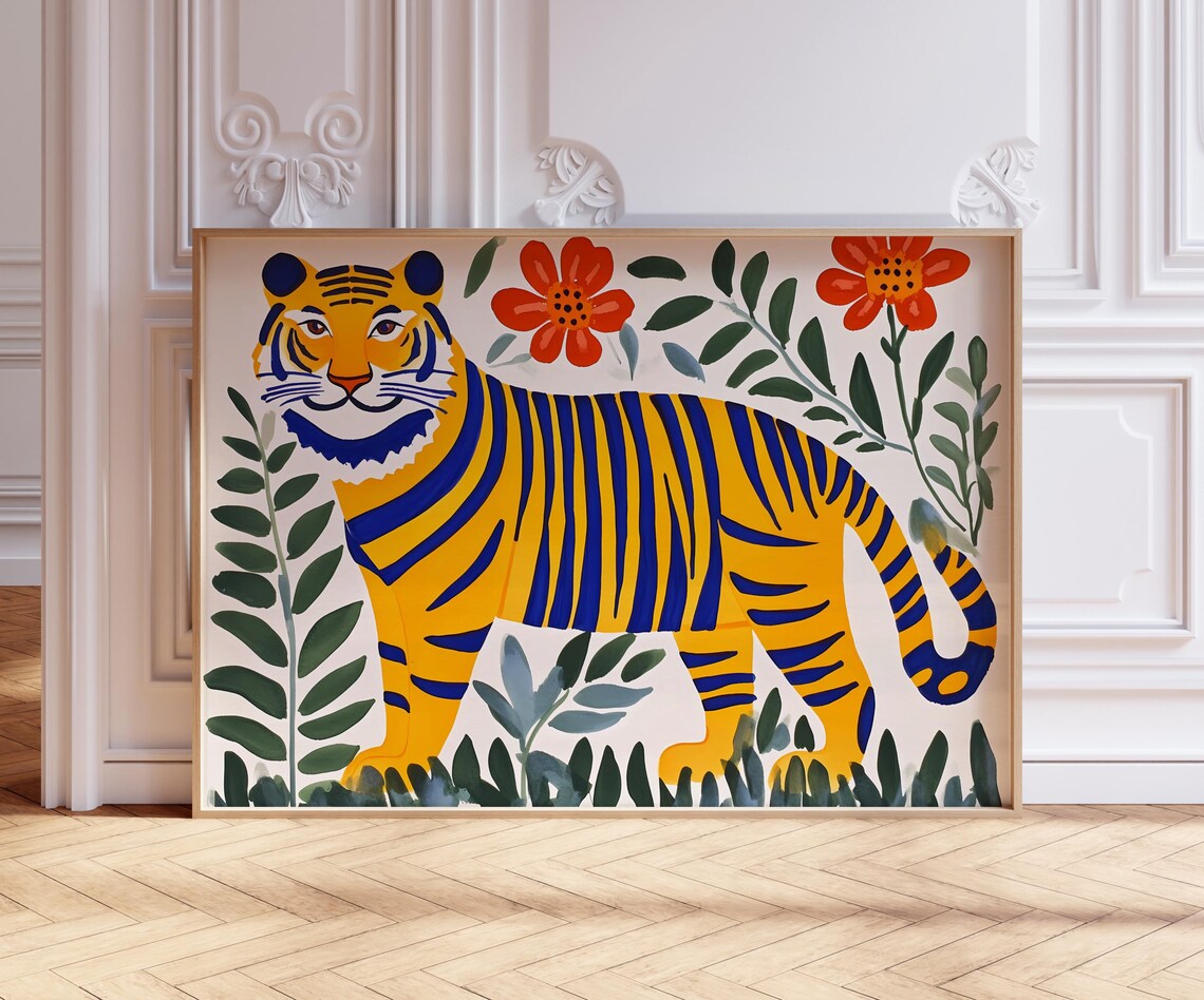 Playful Colorful Tiger Illustration Maximalist Nursery Animal Print