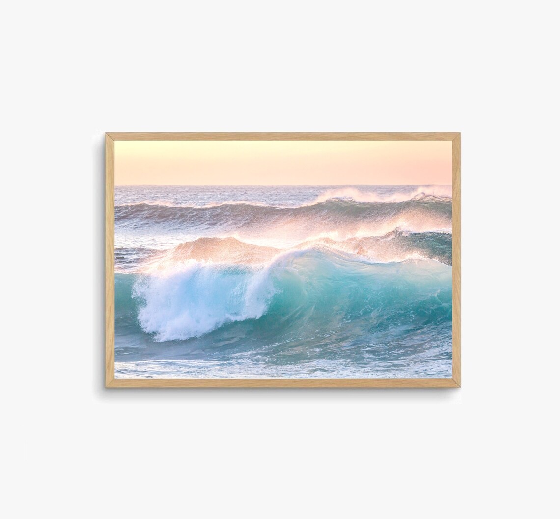 Pastel Ocean Waves Print, Boho Coastal Decor
