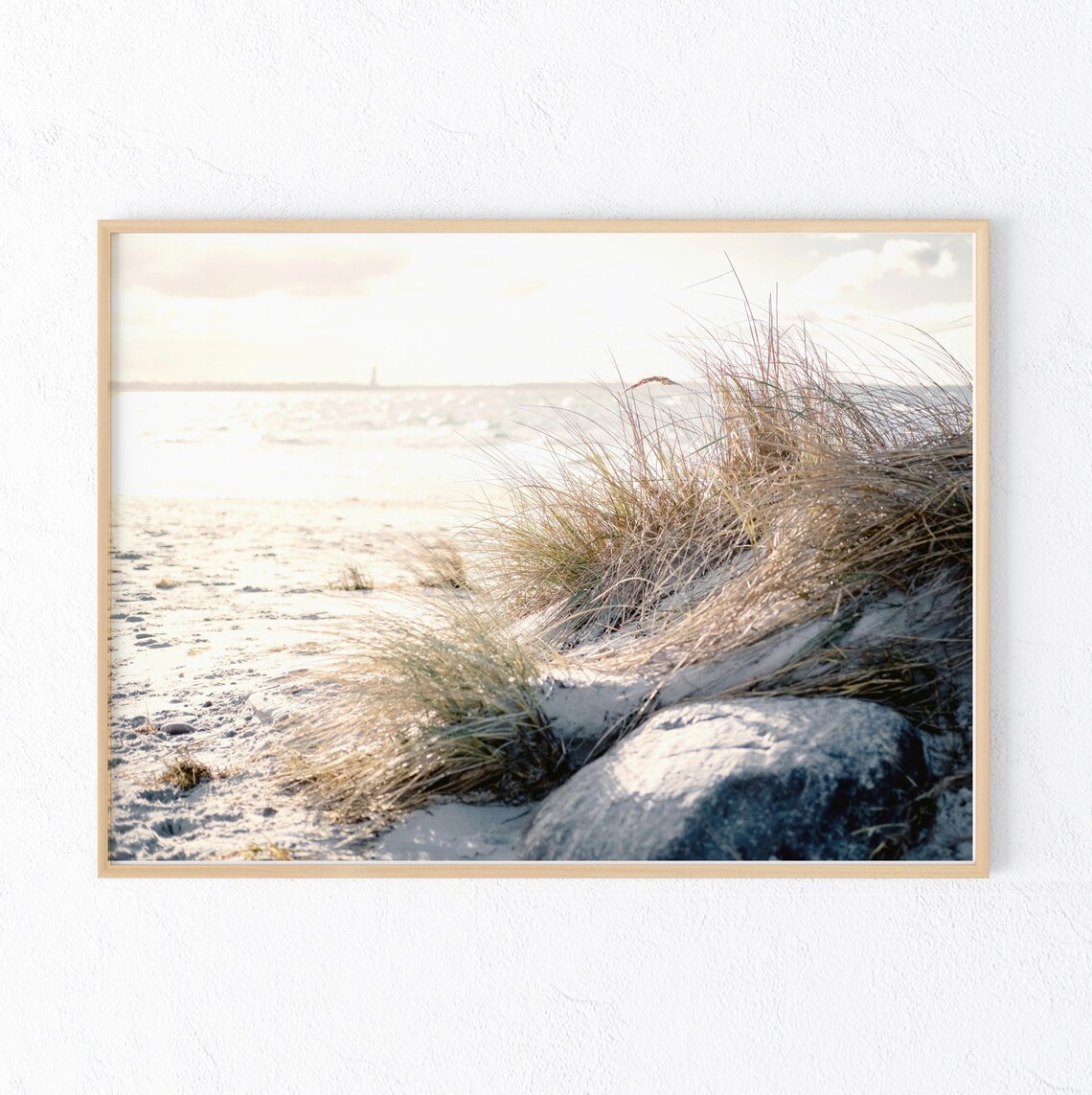 Calm Coastal Sand Dunes Dried Grass Beach Landscape Photo Poster