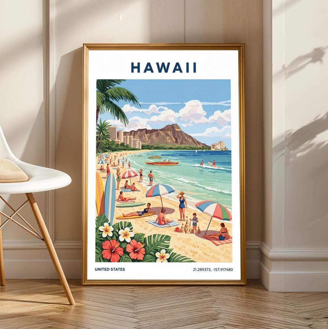 Hawaiian Beach Scene Retro Travel Poster