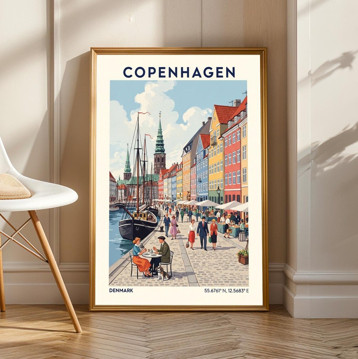 Copenhagen Nyhavn Vintage Travel Poster, Waterfront