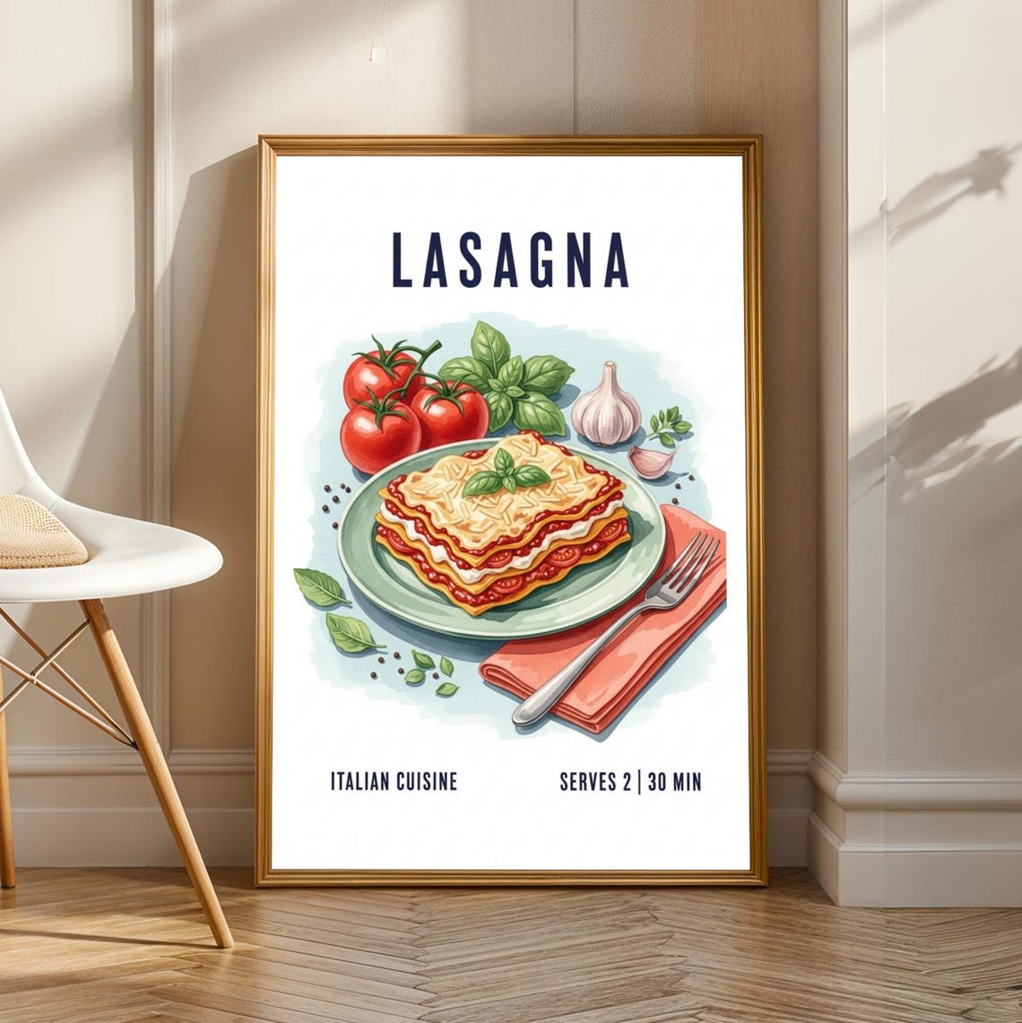 Lasagna Italian Cuisine Vintage Recipe Kitchen Illustration Poster