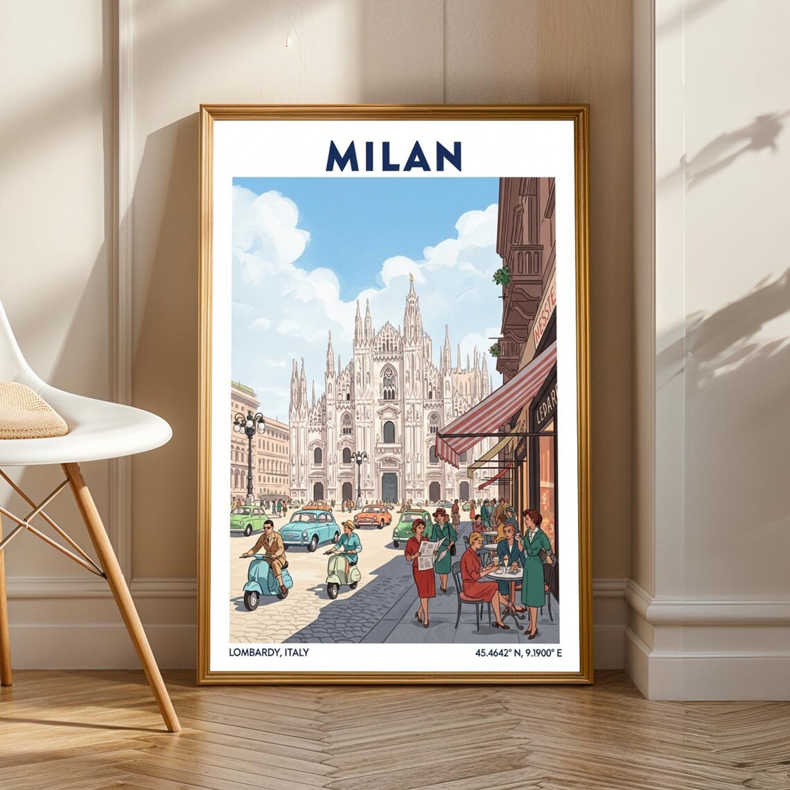 Milan Italy Duomo di Milano Vintage Street Scene Travel Poster