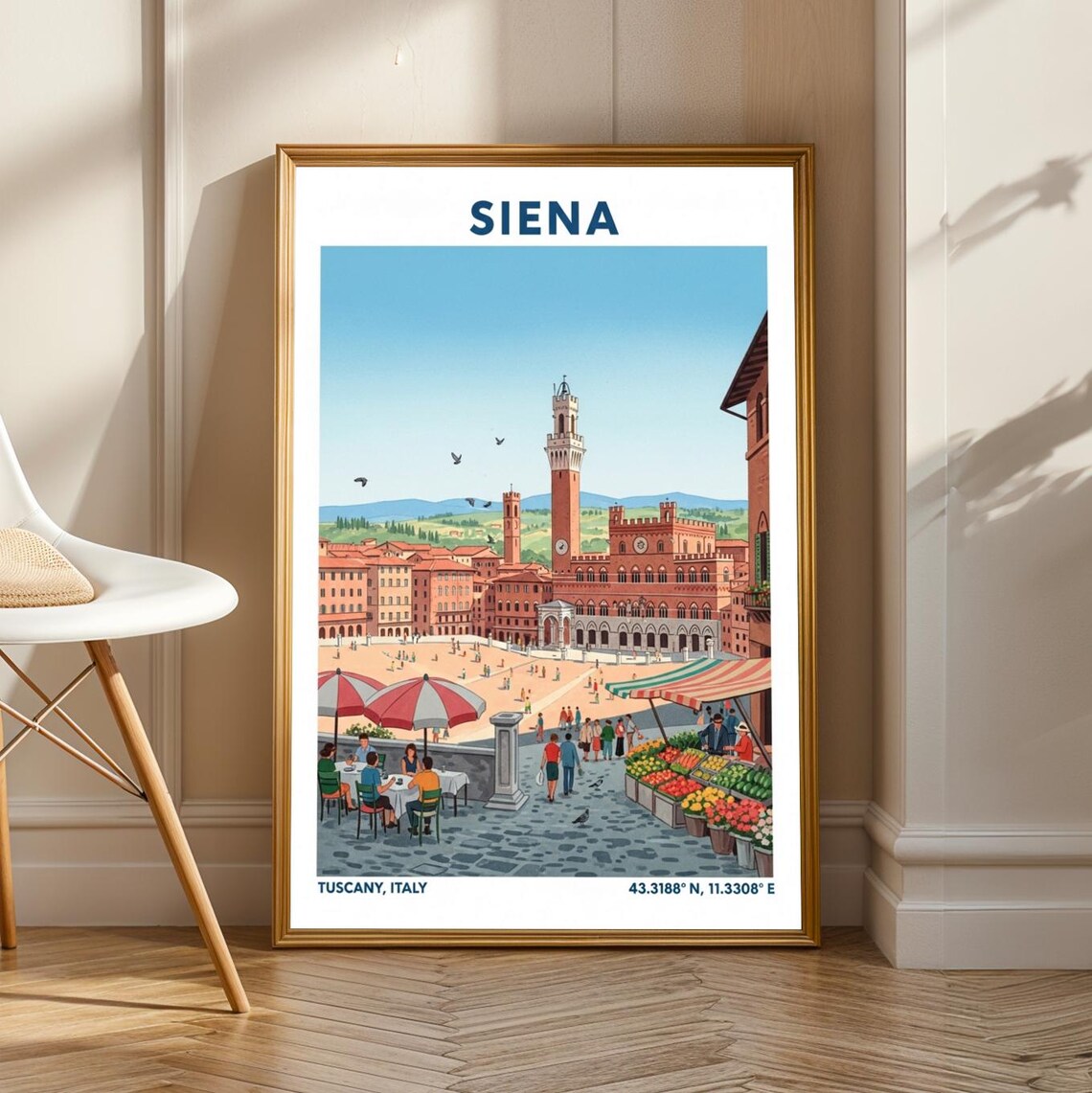 Siena Piazza Del Campo Market Tuscany Italy Vintage Travel Poster