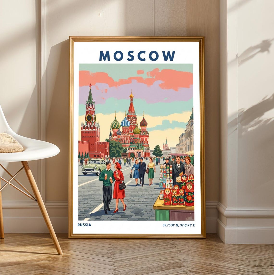 Moscow Red Square St Basils Cathedral Retro Soviet Travel Poster
