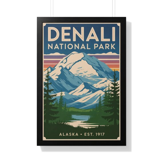 Denali National Park Alaska Great Snow Peak Retro Vintage Poster Art
