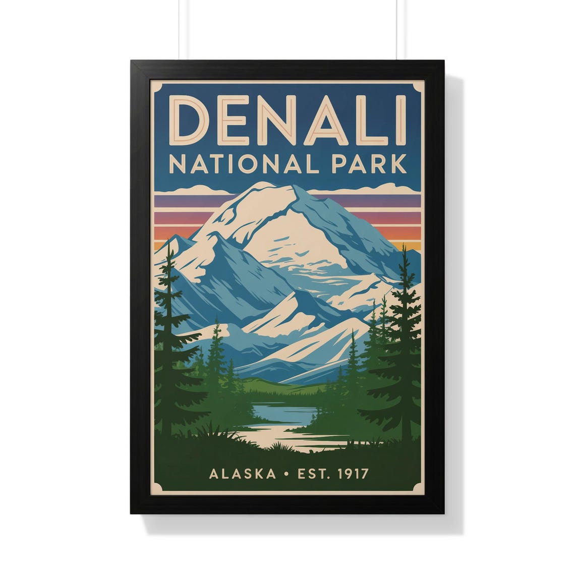 Denali National Park Alaska Great Snow Peak Retro Vintage Poster Art