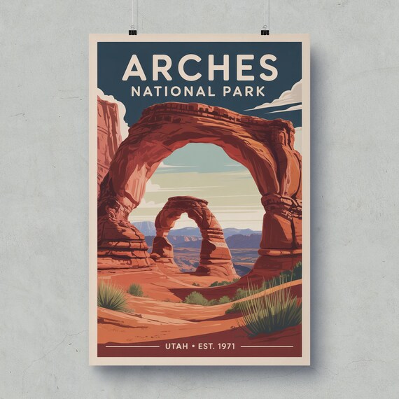 Arches National Park Vintage Utah Delicate Arch Red Rock Desert Poster