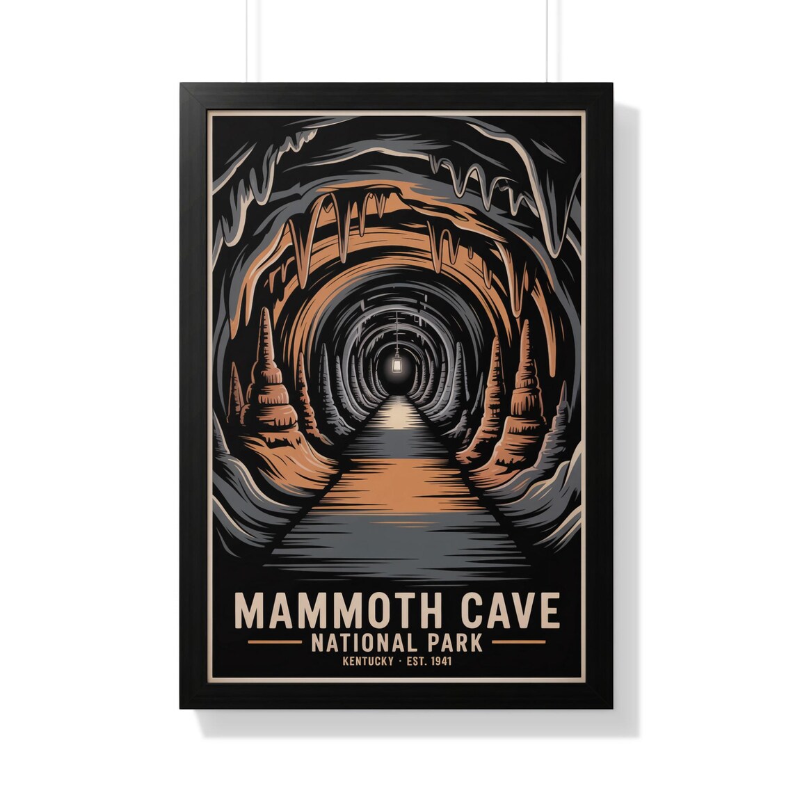 Mammoth Cave Kentucky Underground Tunnel Stalactites Vintage Travel Poster