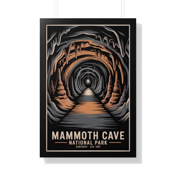 Mammoth Cave Kentucky Underground Tunnel Stalactites Vintage Travel Poster