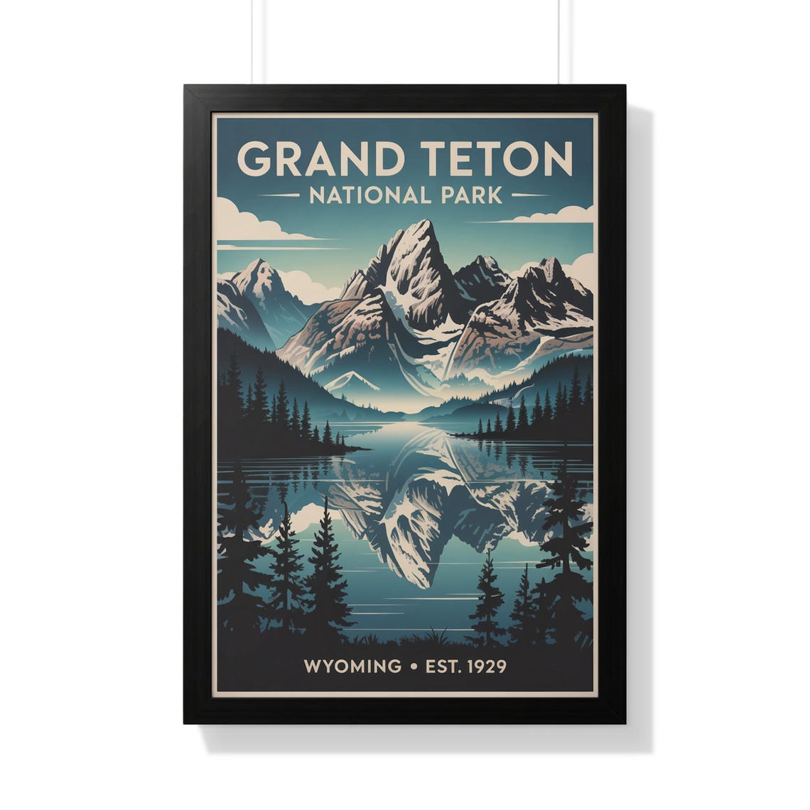 Grand Teton National Park Vintage Mountain Lake Wyoming Travel Poster
